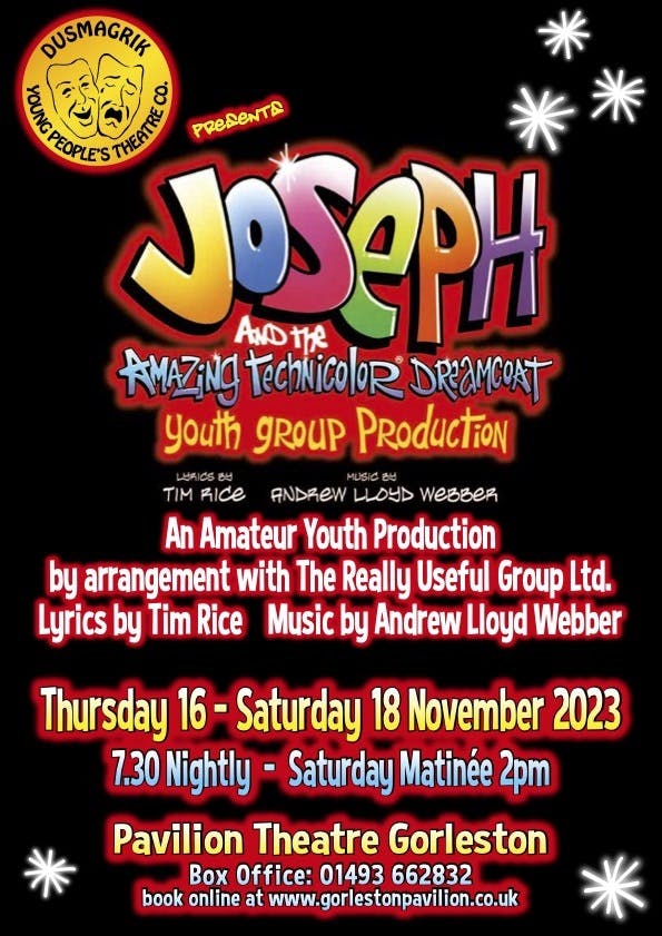 Poster for the Joseph & The Amazing Technicolour Dreamcoat performance at the Gorleston Pavilion Theatre