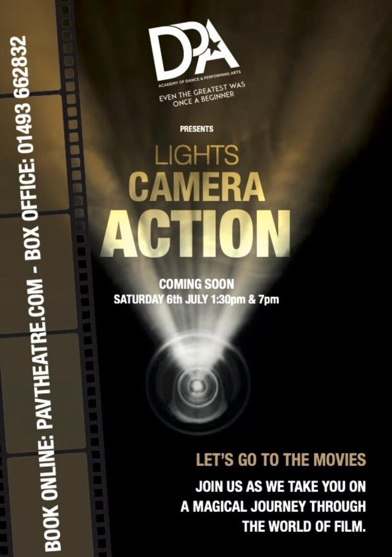 Poster for the Lights, Camera, ACTION! performance at the Gorleston Pavilion Theatre