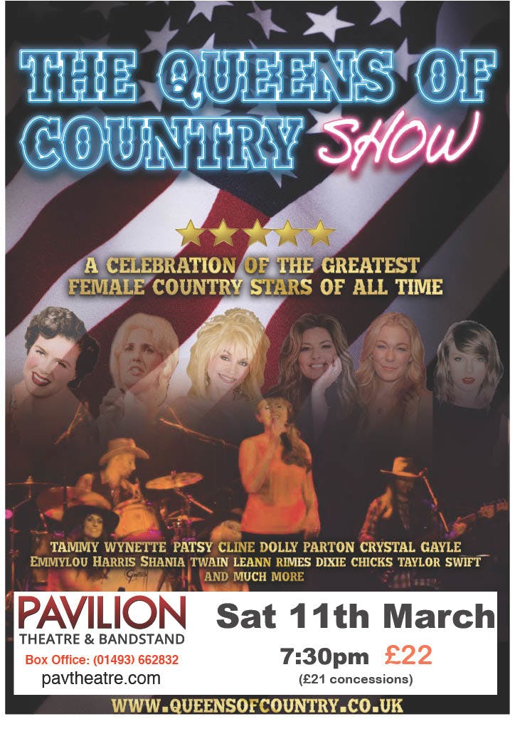 Poster for the The Queens of Country Show performance at the Gorleston Pavilion Theatre