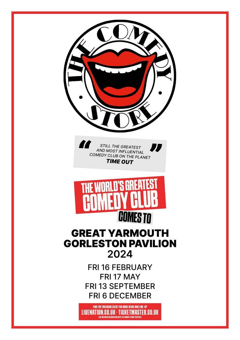 Poster for the The Comedy Store performance at the Gorleston Pavilion Theatre