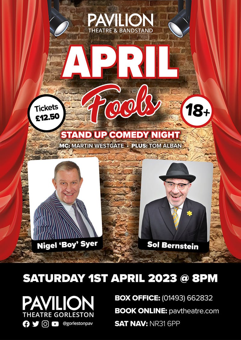 Poster for the April Fools - Stand Up Comedy Night performance at the Gorleston Pavilion Theatre