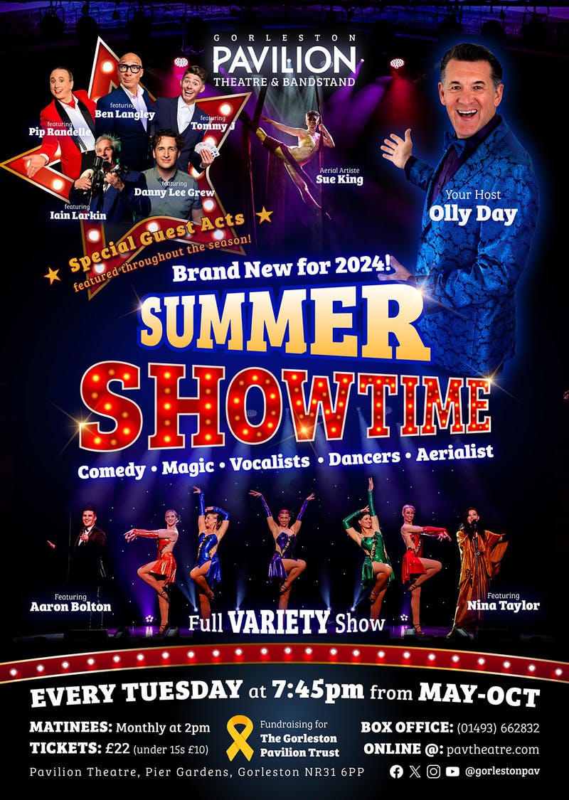 Poster for the Summer Showtime 2024 performance at the Gorleston Pavilion Theatre