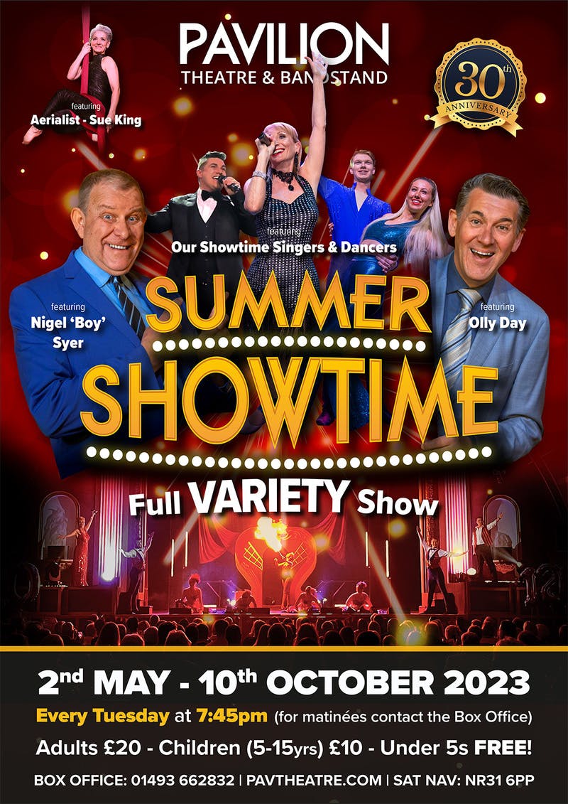Poster for the Summer Showtime 2023 performance at the Gorleston Pavilion Theatre