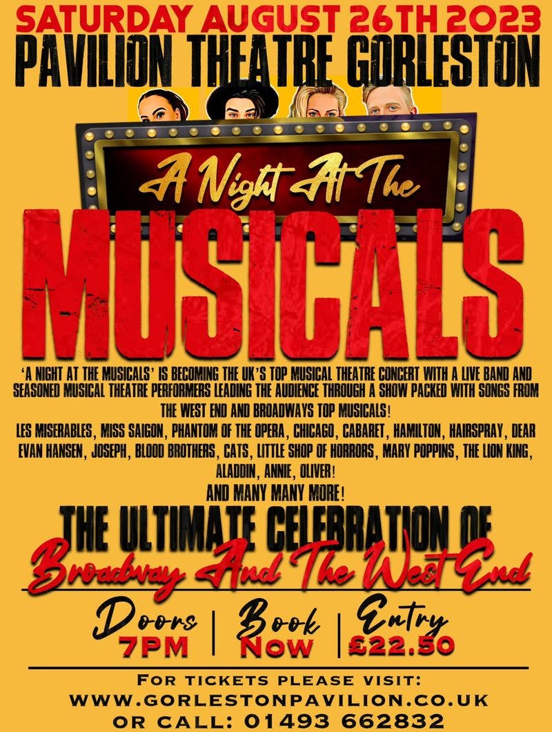 Poster for the A Night At The Musicals performance at the Gorleston Pavilion Theatre